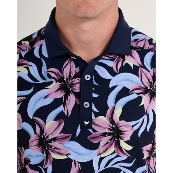 Men's Bad Birdie Violet Polo Large Blue Floral - Picture 2 of 3